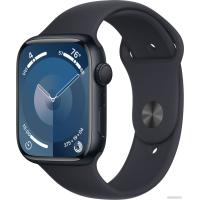 Apple Watch Series 9 45 мм (алюминиевый корпус, полуночный/полуночный, спортивный силиконовый ремешок S/M)