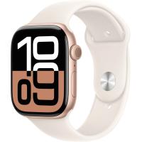 Apple Watch Series 10 46 мм (алюминиевый корпус, розовое золото/звездный свет, спортивный силиконовый ремешок S/M)