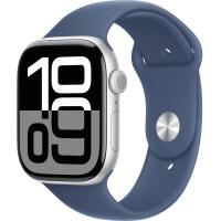 Apple Watch Series 10 46 мм (алюминиевый корпус, серебристый/синий, спортивный силиконовый ремешок M/L)
